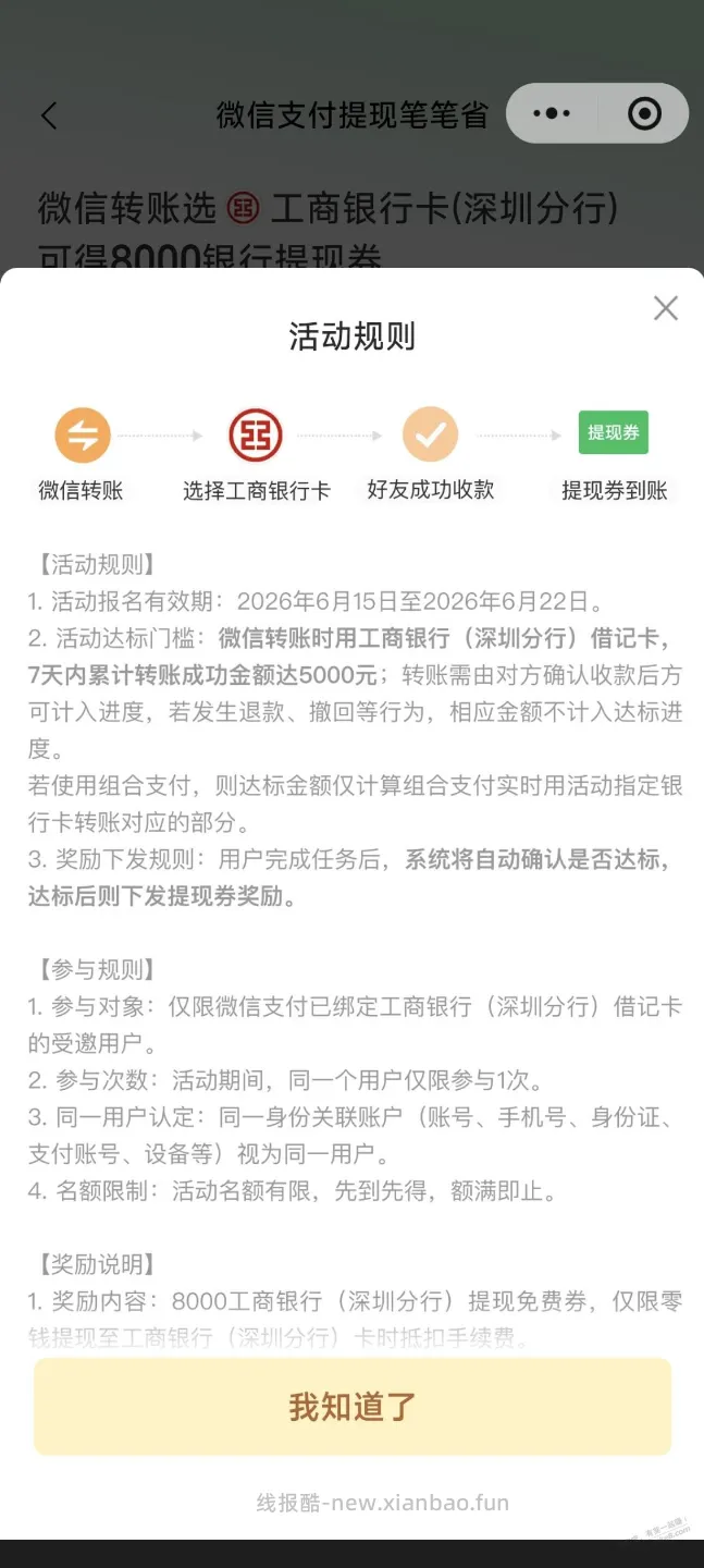 微信深圳工行8000免费提现券 - 线报酷