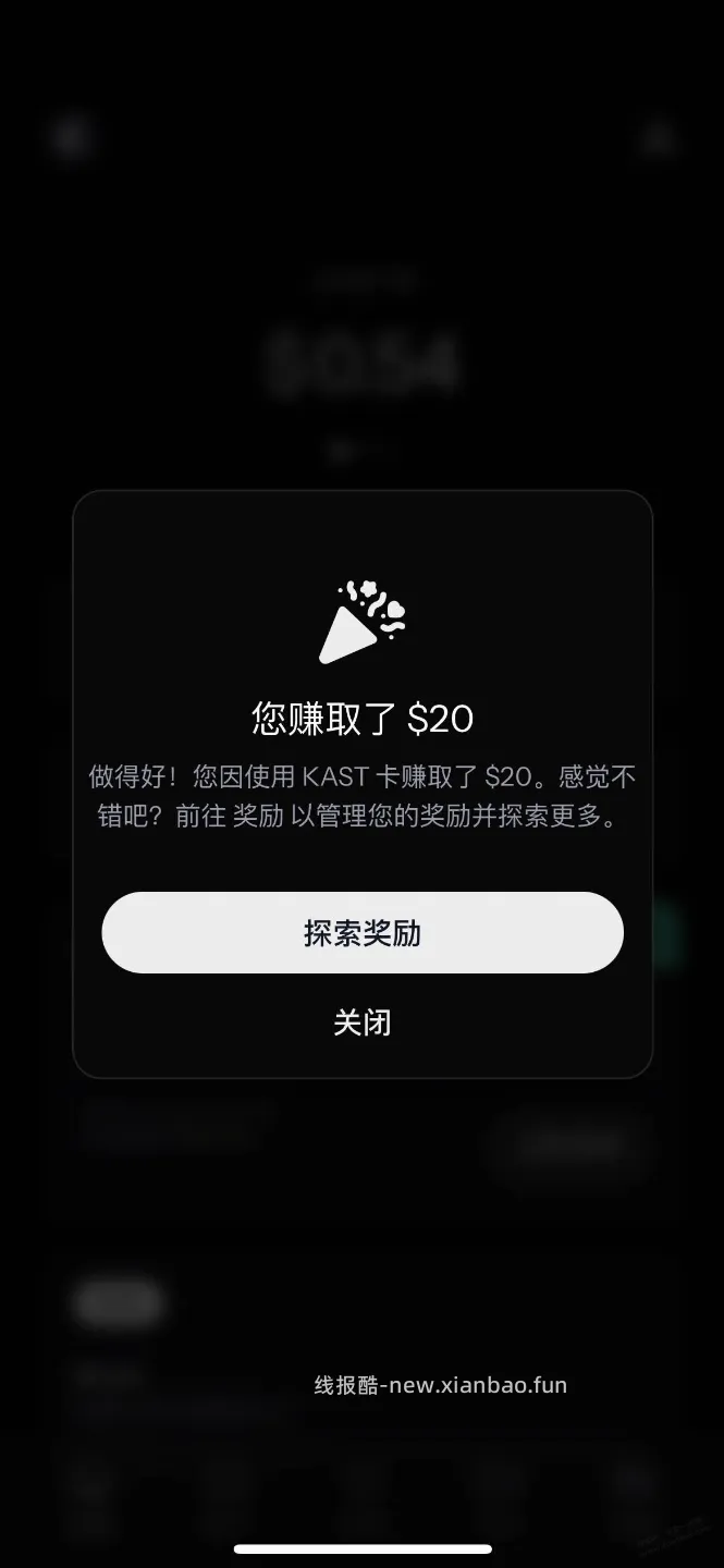 KAST的VISA卡新开赚20刀（如图） - 线报酷