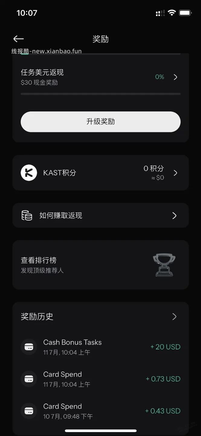 KAST的VISA卡新开赚20刀（如图） - 线报酷