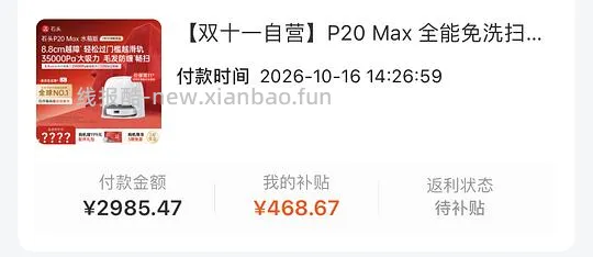 石头p20max 水箱版2510左右 - 线报酷