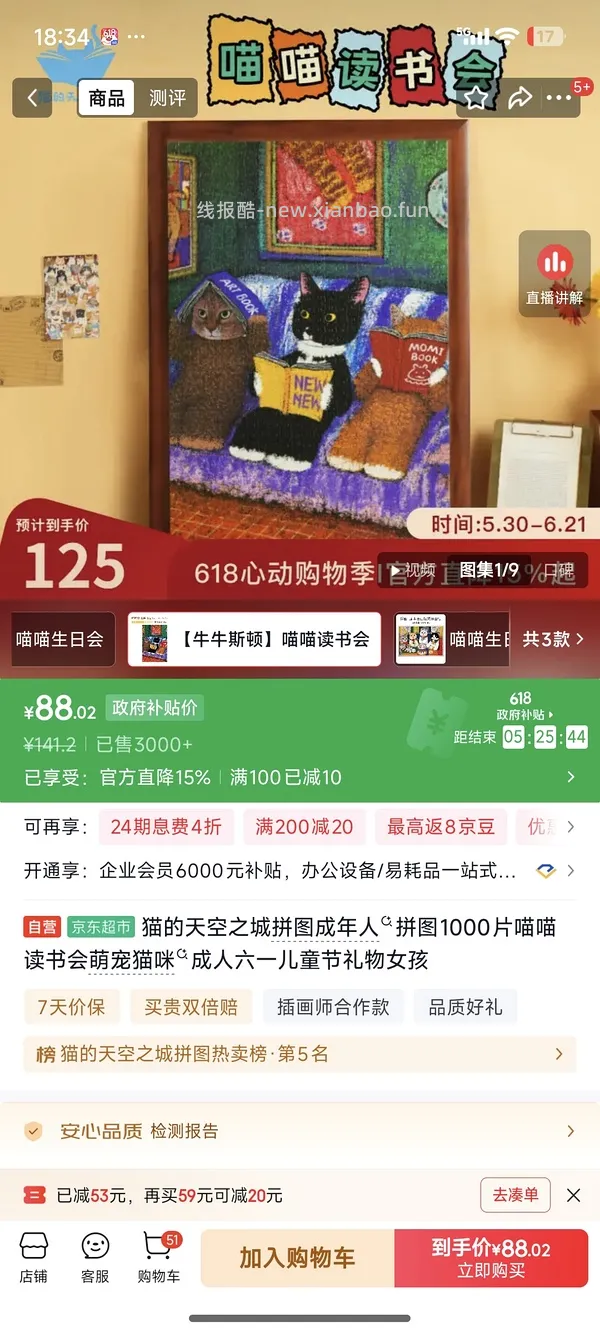 车🏃巨好价猫的天空之城拼图2k片40+ - 线报酷
