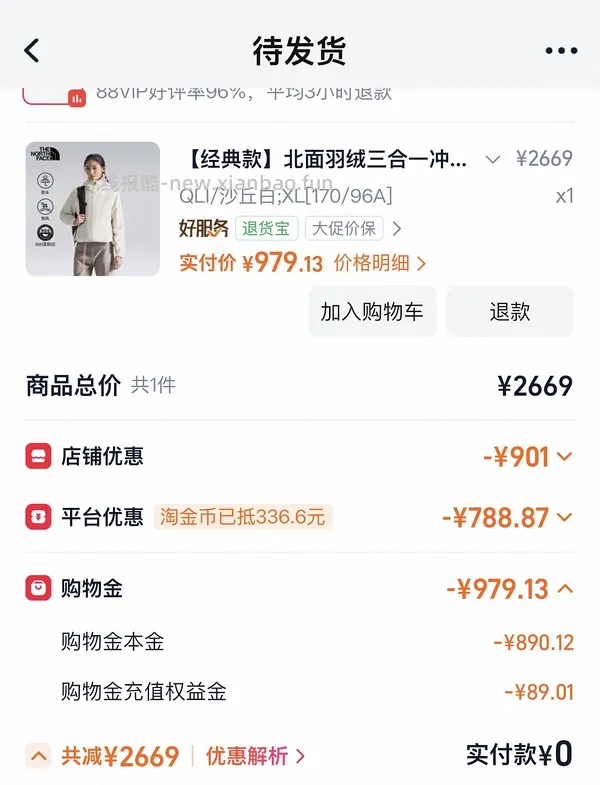北面鹅绒冲锋衣 - 线报酷