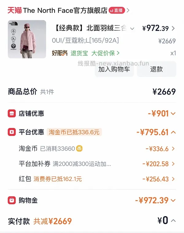 北面鹅绒冲锋衣 - 线报酷